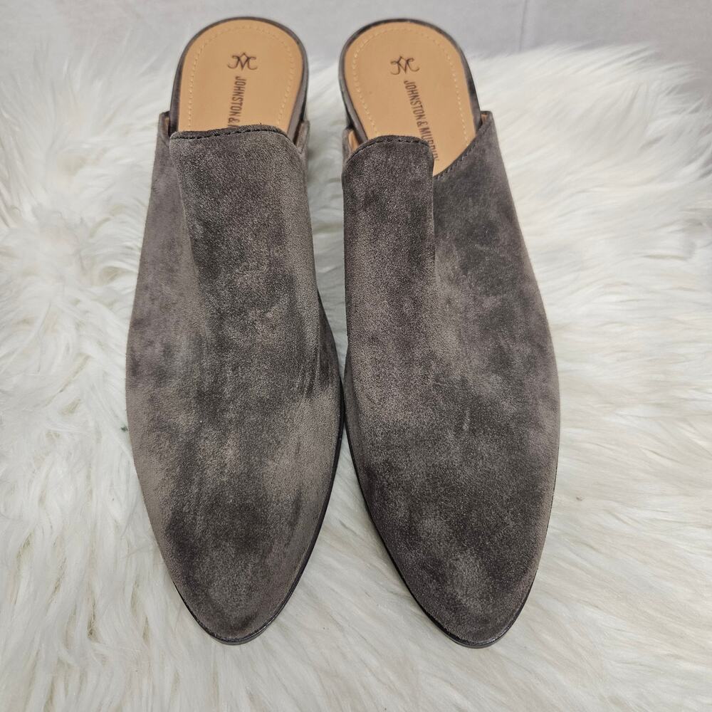 Johnston & Murphy Trista Mules Grey Suede Block Heel Slides Women's Size 8